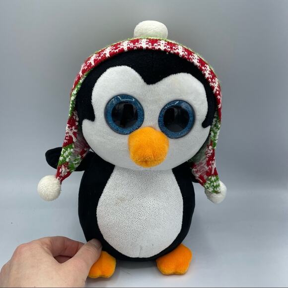 TY Bennie Stuffy Penguin Wearing Winter Cap - Picture 1 of 7